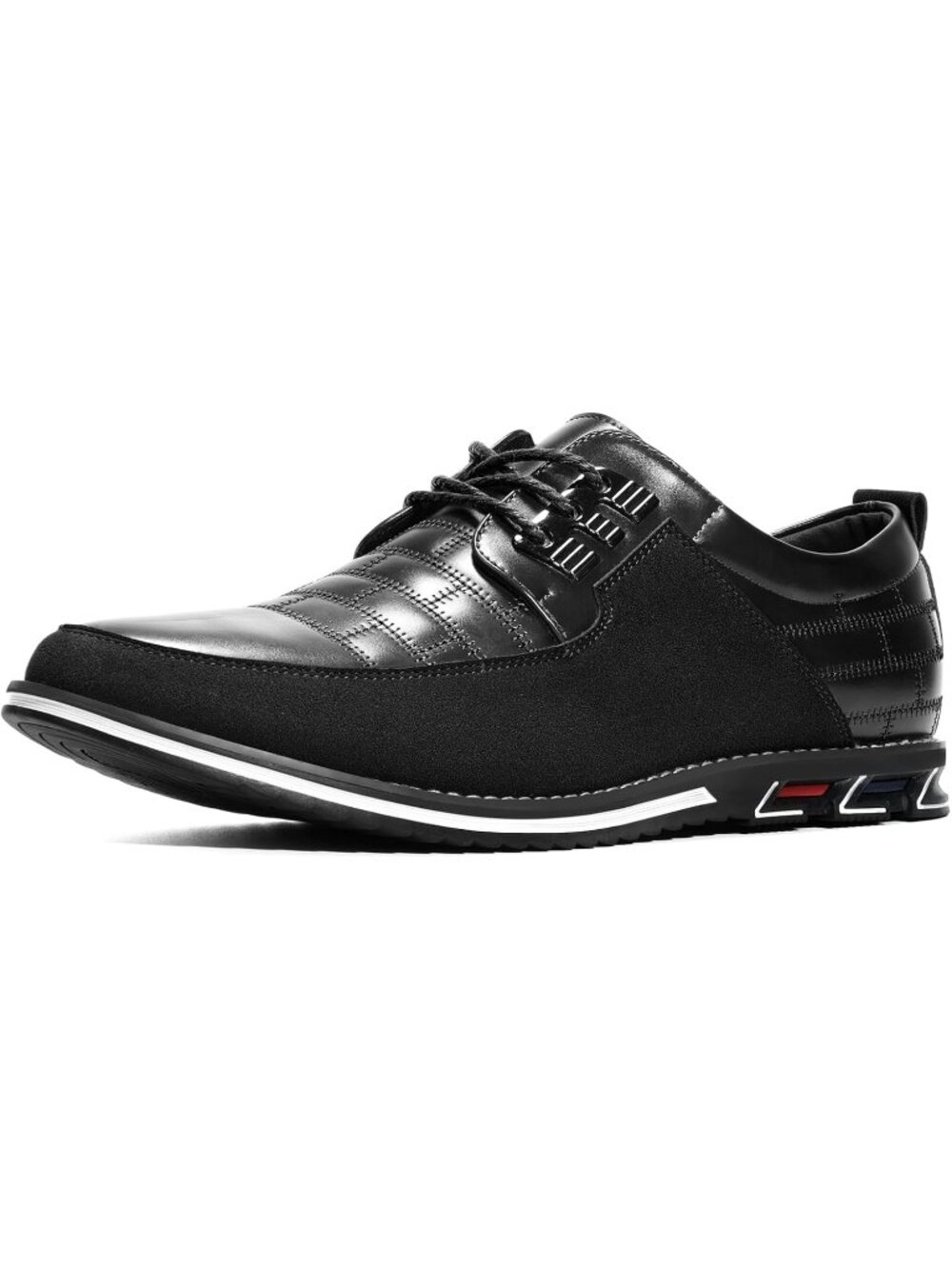 Men's Black Plaid Grid Lace-up Leather Business Orthopedic Oxford Derby Shoes